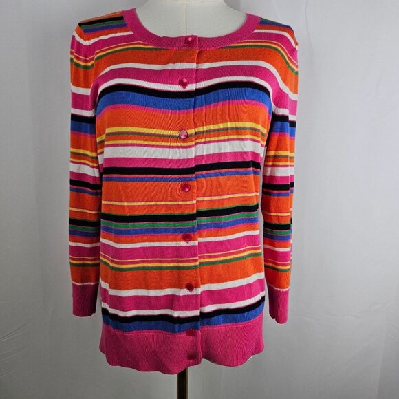 Talbots Cardigan Medium Striped Multicolor Button-Up Sweater Colorful Rainbow - Picture 5 of 9